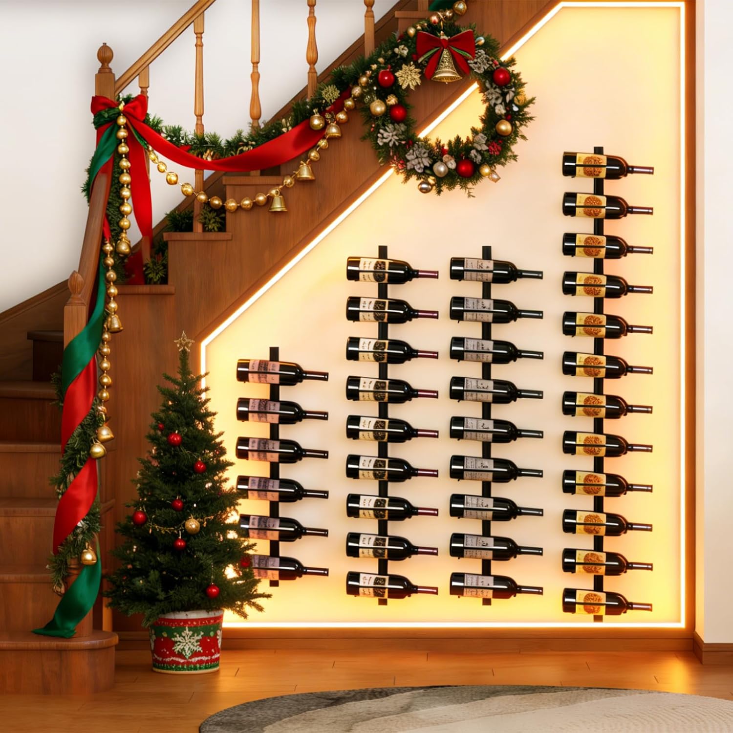 2 Pack 12 Bottle Wall Wine Rack for 24 Wine Bottles, DIY Detachable Wall Mount Wine Rack, Wine Storage Organizer Display Holder Used As One or Four, for Dining Room, Wine Cellar, New Year's Gift