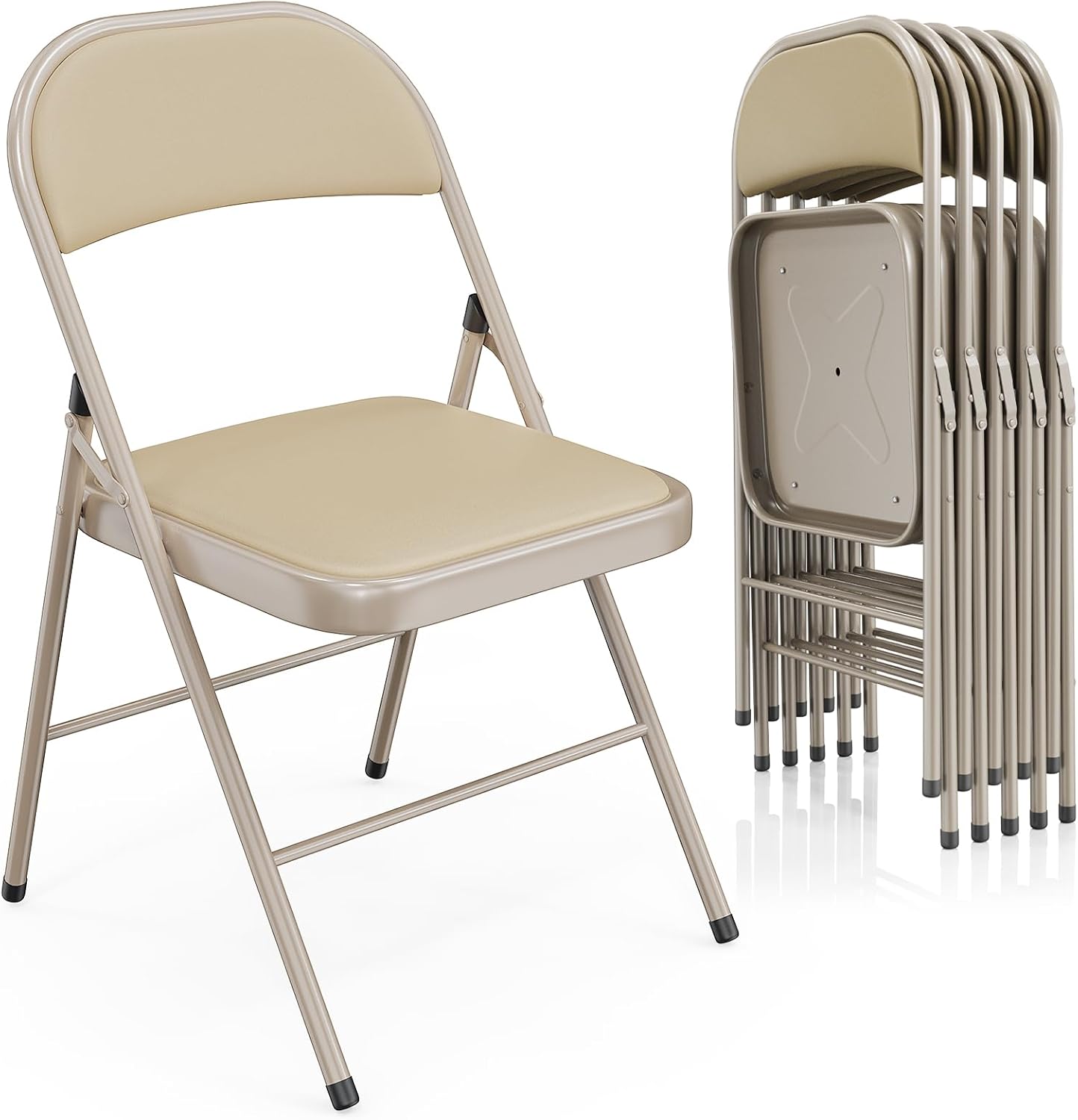 VINGLI 10 Pack Folding Chairs with Padded Seats, Metal Frame with Pu Leather Seat & Back, Capacity 350 lbs, Black
