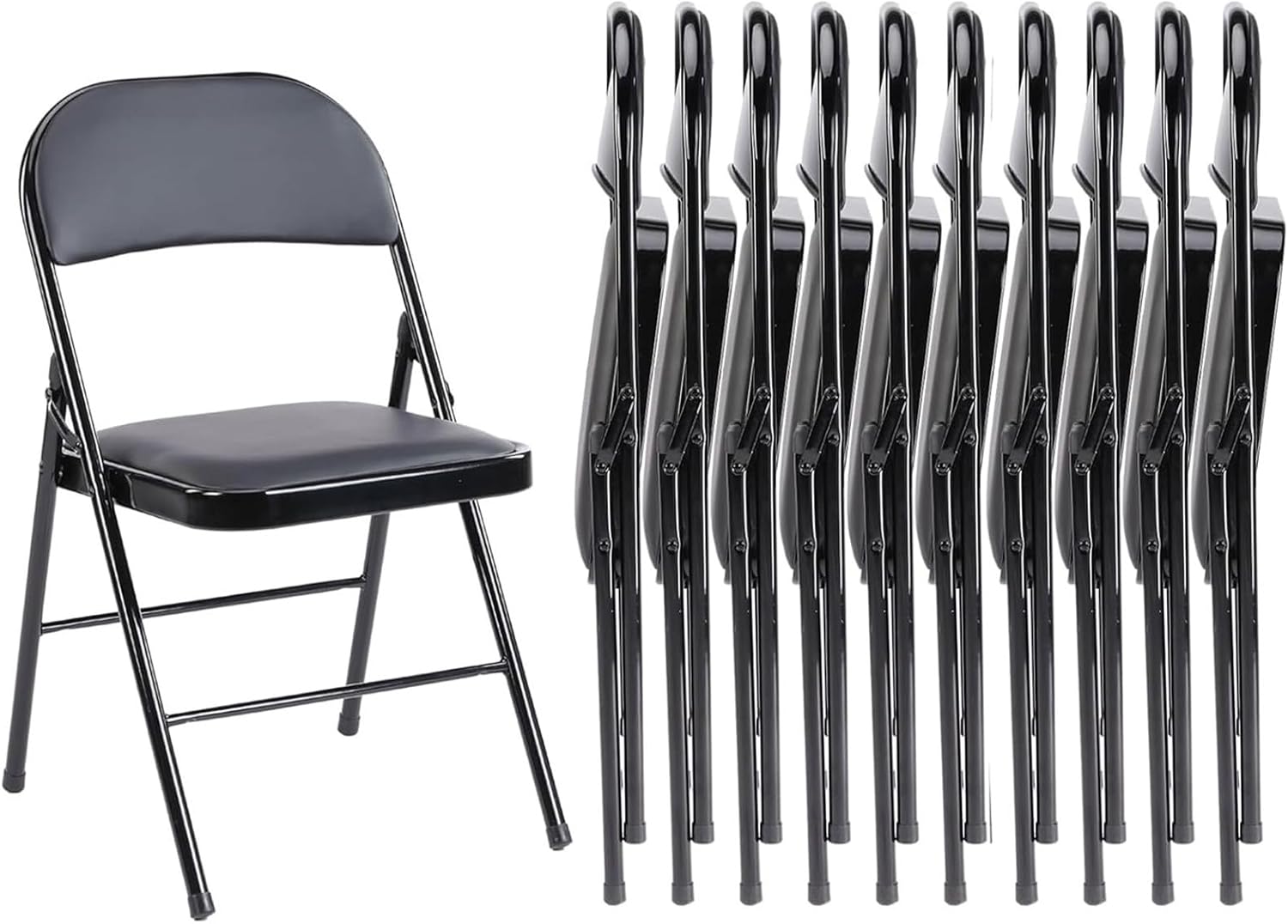 Sweetcrispy Folding Chair 4 Pack, Leather Padded Folding Chairs, Sturdy Metal Foldable Chairs, Easy to Use and Store, Outdoor and Indoor, for Home, Office, Party, Comfy, Black