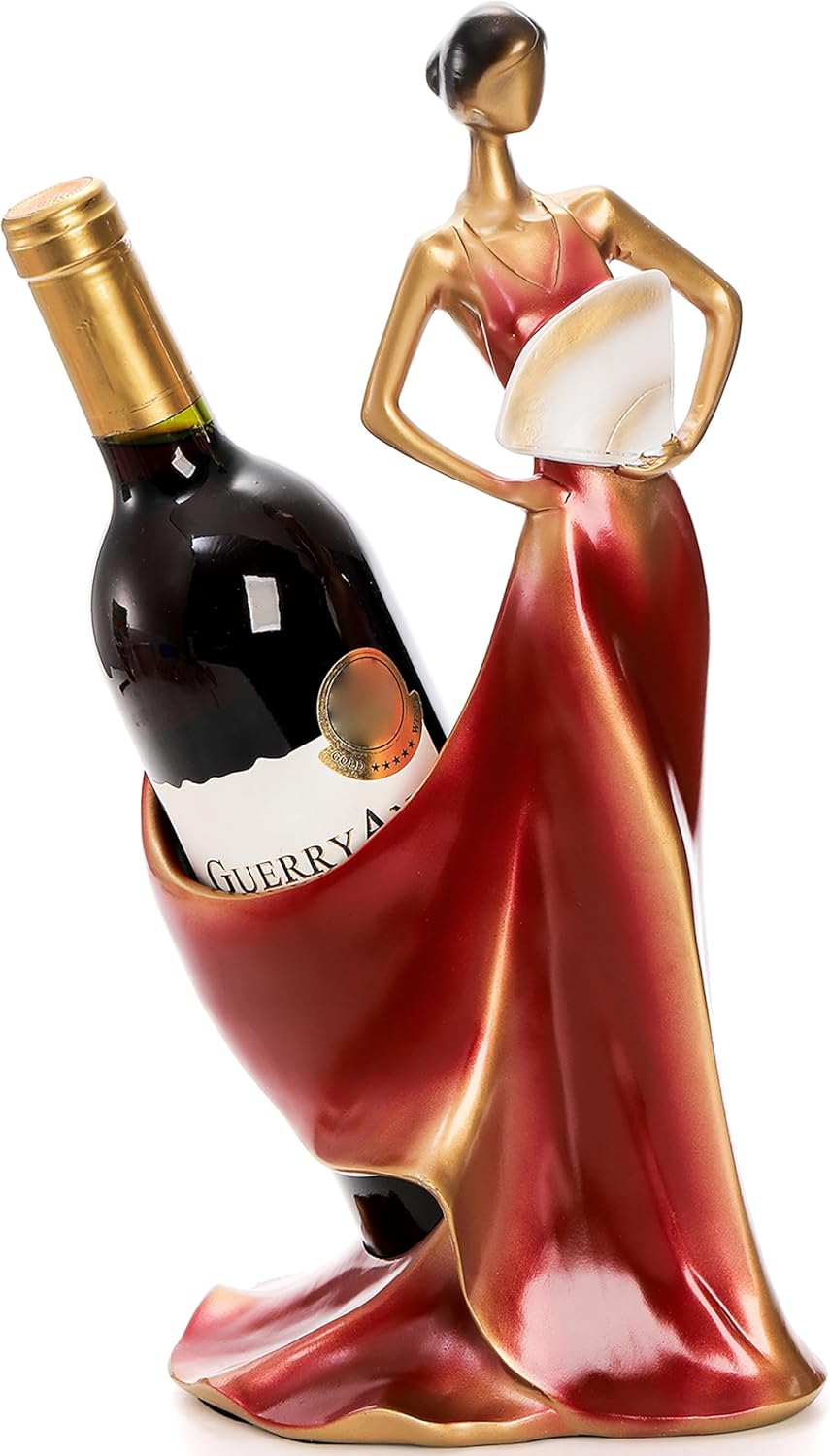 Yesland Wine Bottle Holder, Resin Wine Rack Red Single Beauty Lady Statue Wine Holder Stand Decor for Kitchen Bar Countertop Tabletop - 13.5 x 6.5 x 5.5 Inch