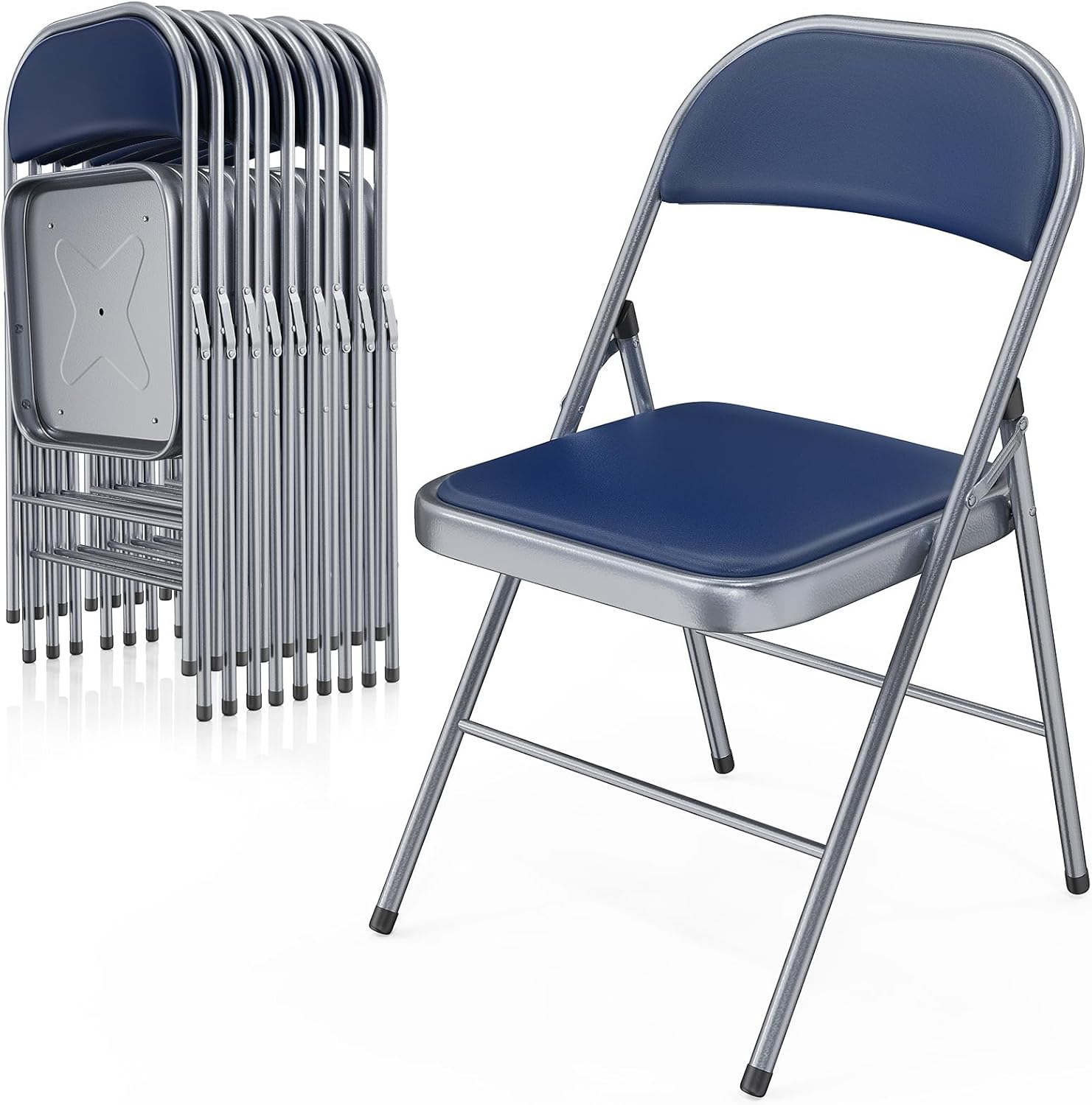 VINGLI 10 Pack Folding Chairs with Padded Seats, Metal Frame with Pu Leather Seat & Back, Capacity 350 lbs, Black