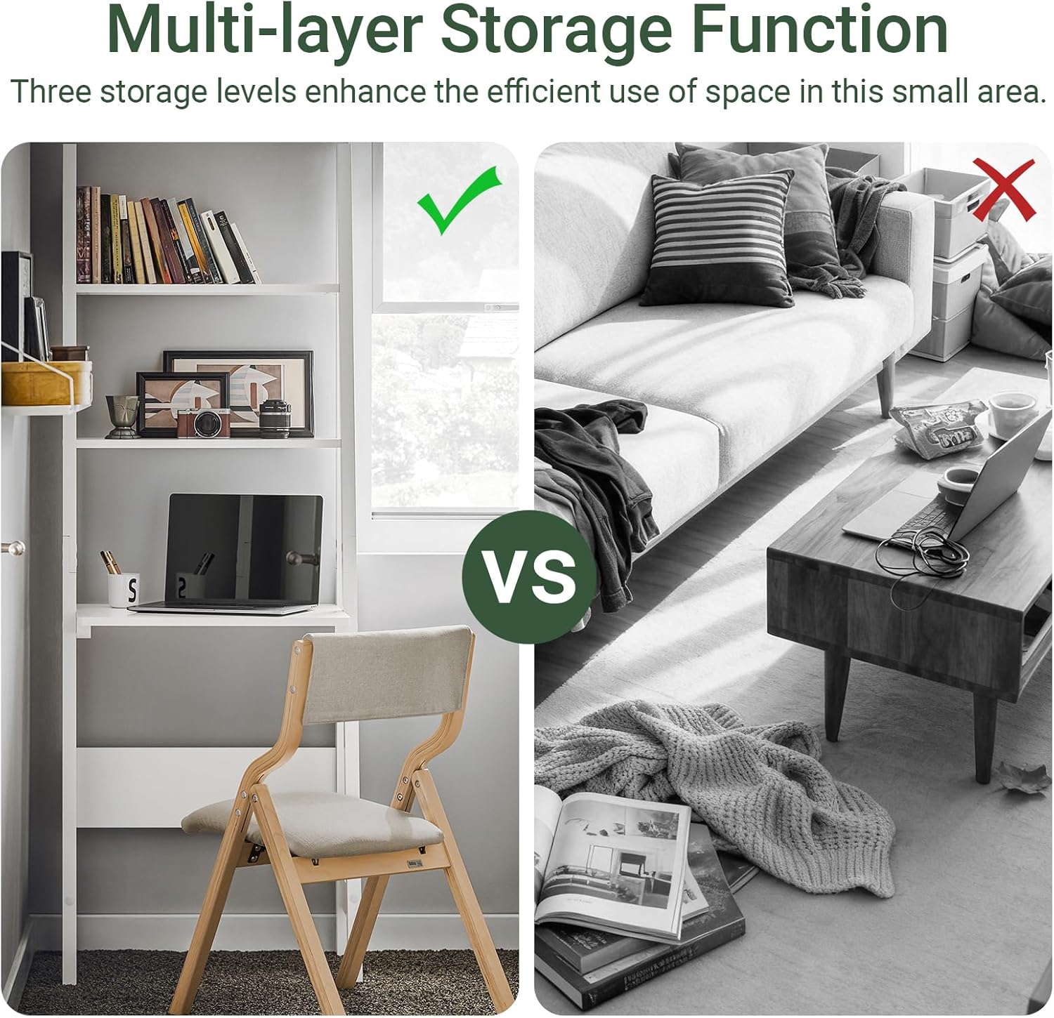 Haotian Ladder Desk with Shelves, Wall Desk for Small Space, Secretary Desk Workstation Dresser Shelf Freestanding Bookshelf, White FRG60-W