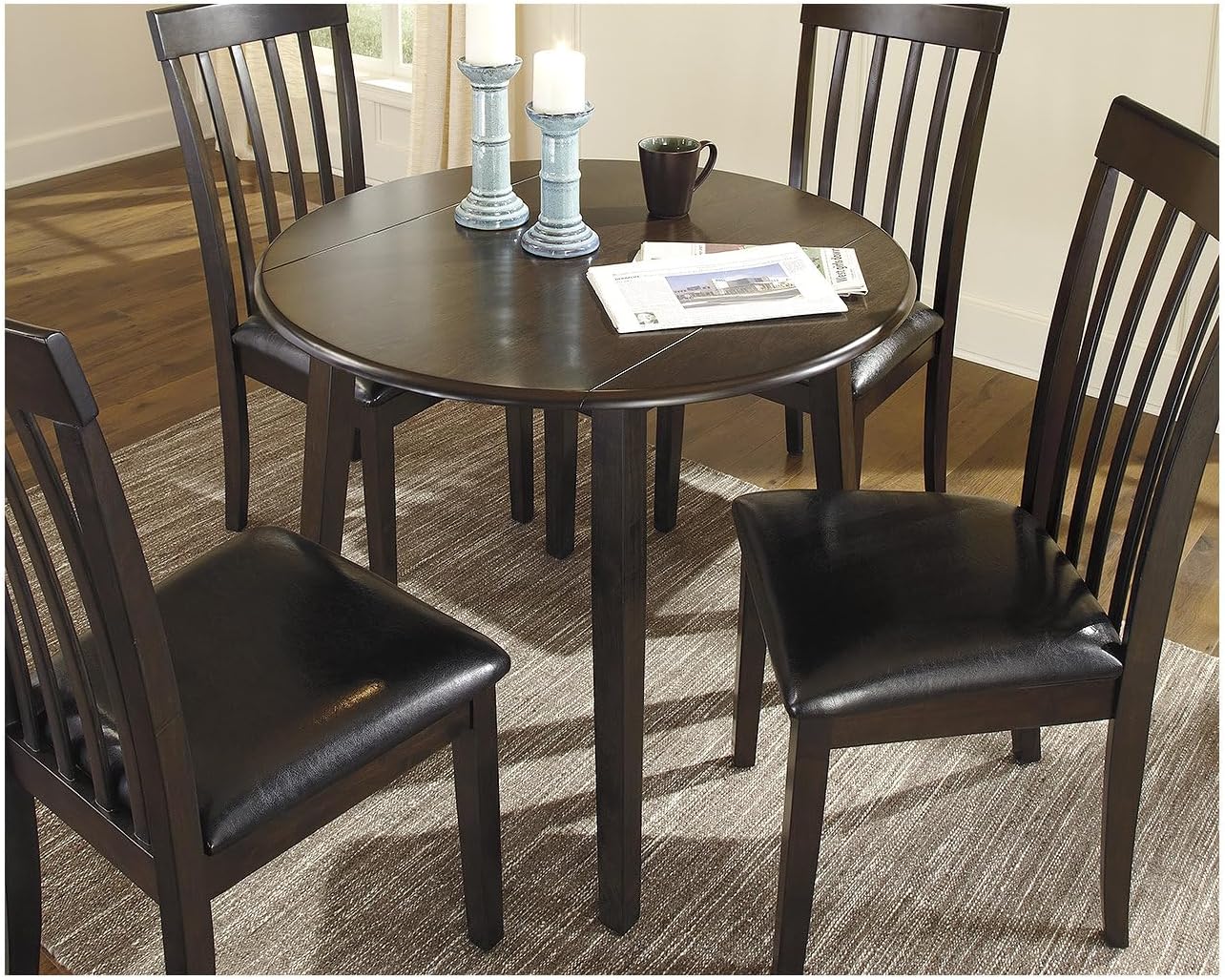 Signature Design by Ashley Hammis Round Dining Room Drop Leaf Table, Seats up to 4, Hinged Drop Leaves, Wood, 36.38" W x 36.38" D x 29.88" H, Dark Brown