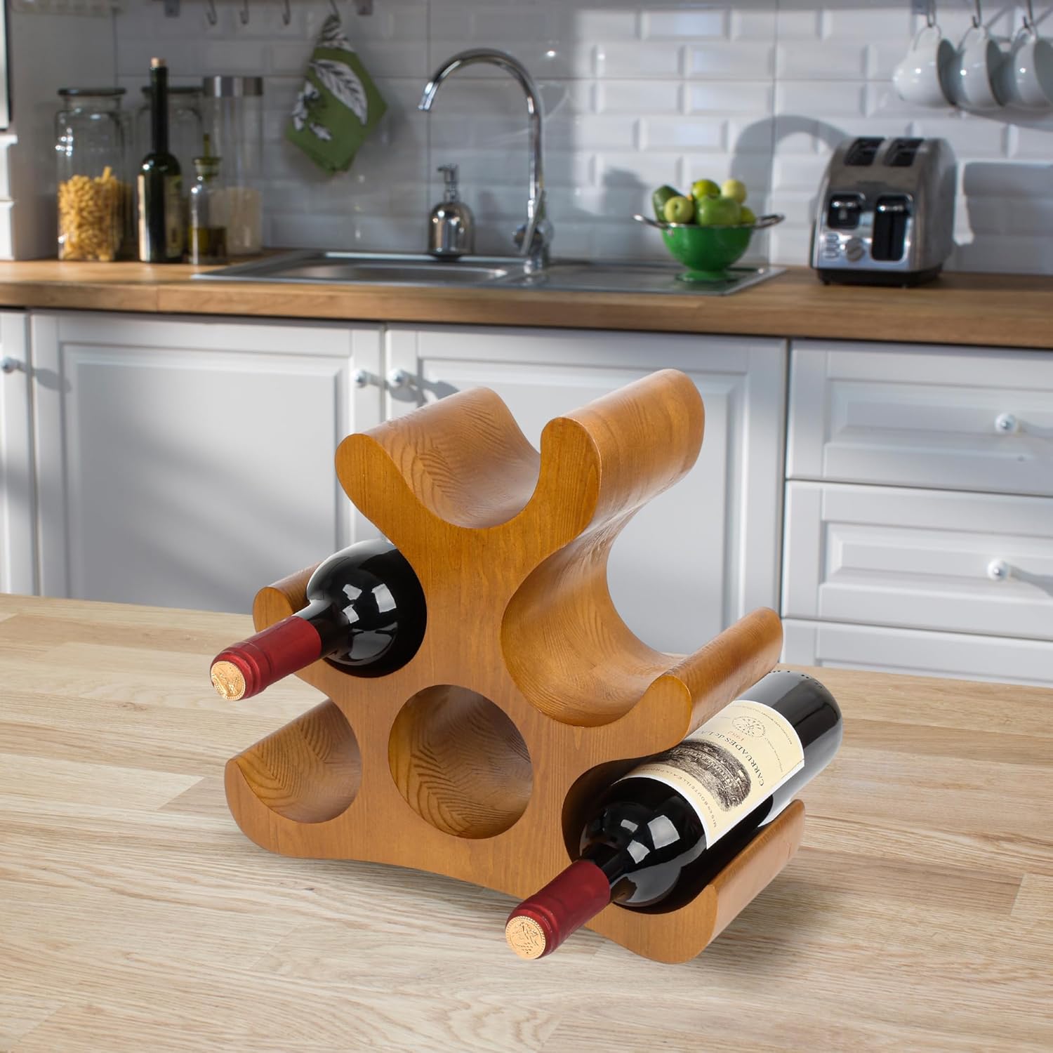 TRUDING Countertop Wine Rack - 6 Bottle Wooden Wine Rack - Freestanding Wine Bottle Holder Stand - Wine Storage Rack for Cabinet Pantry Bar Kitchen (Brown)