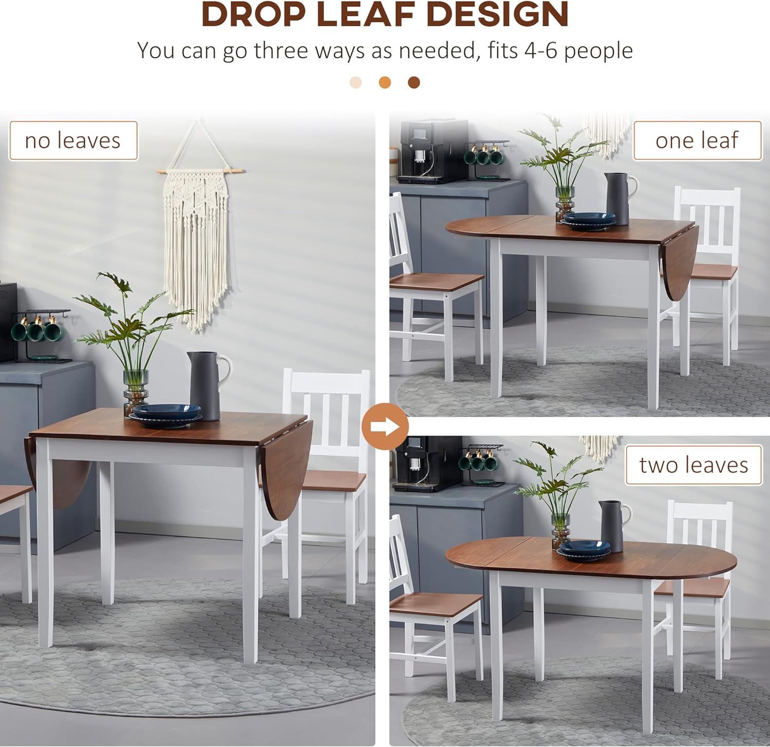 HOMCOM 55" Solid Wood Kitchen Table for 4-6 People, Oval Drop Leaf Tables for Small Spaces, Folding Dining Table, Brown