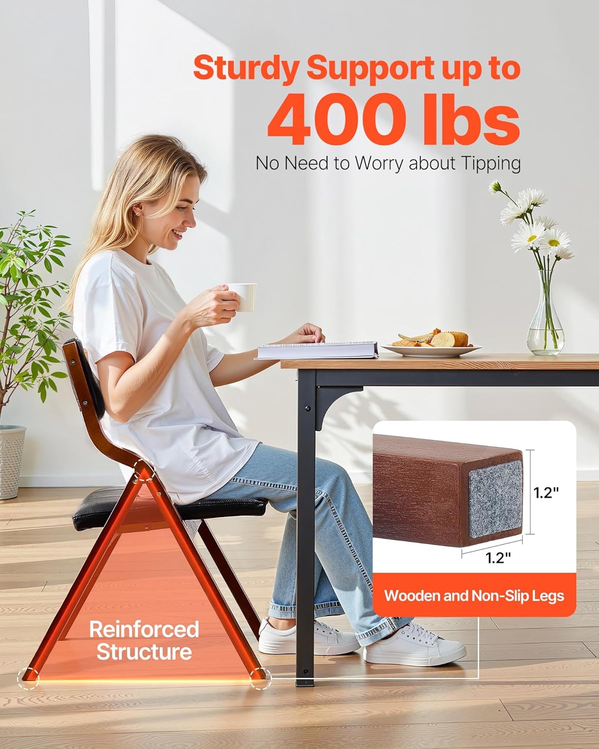 VEVOR Wooden Folding Chairs with Leather Cushion, Set of 2, Portable Foldable Cushion Chair with Wooden Frame, Easy Assembly, Modern Leather Padded Dining Chair for Office, Wedding, Party, Home, Black