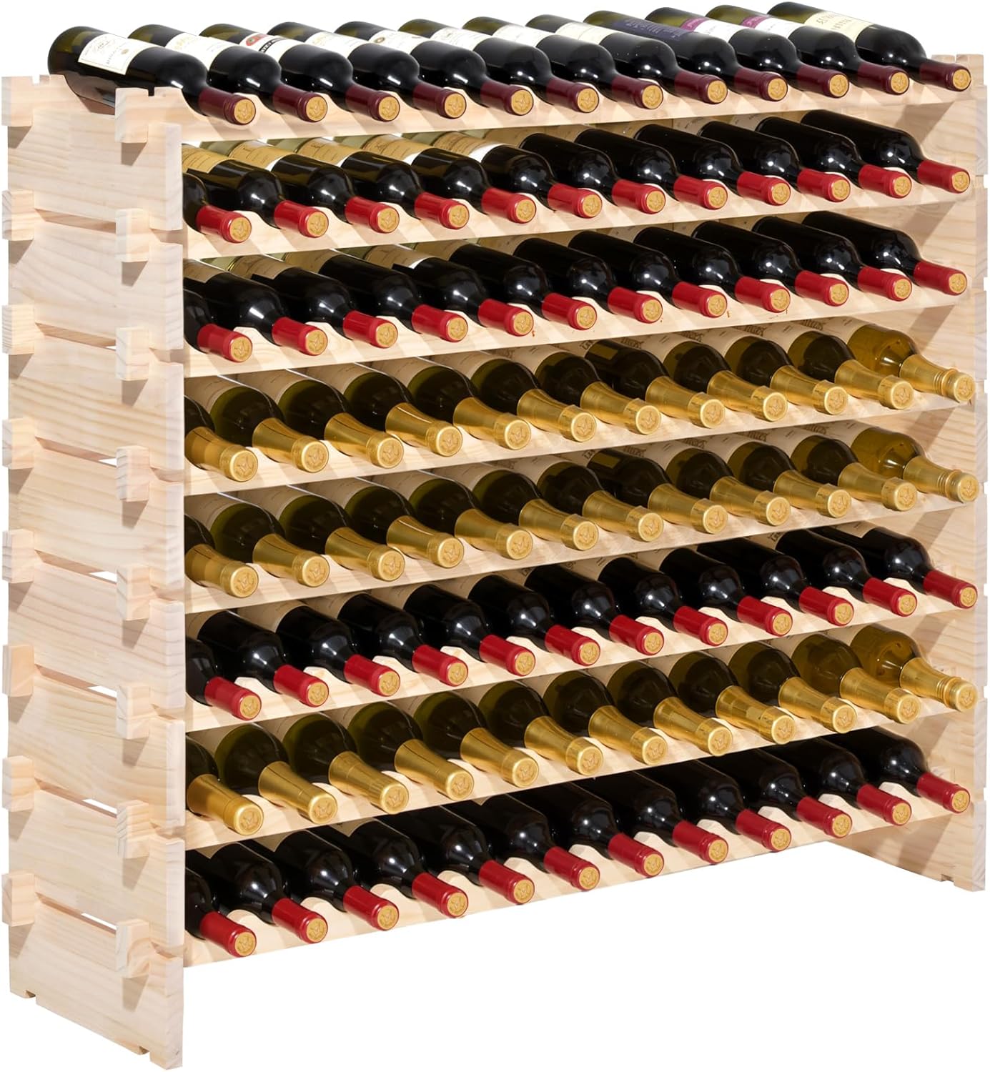 VEVOR 8-Tier 72 Bottles Stackable Modular Wine Rack, Freestanding Wines Holder Display Shelf, Solid Bamboo Wood Storage Racks, Wobble-Free Shelves for Kitchens, Dining Rooms, Cellars, Natural Color