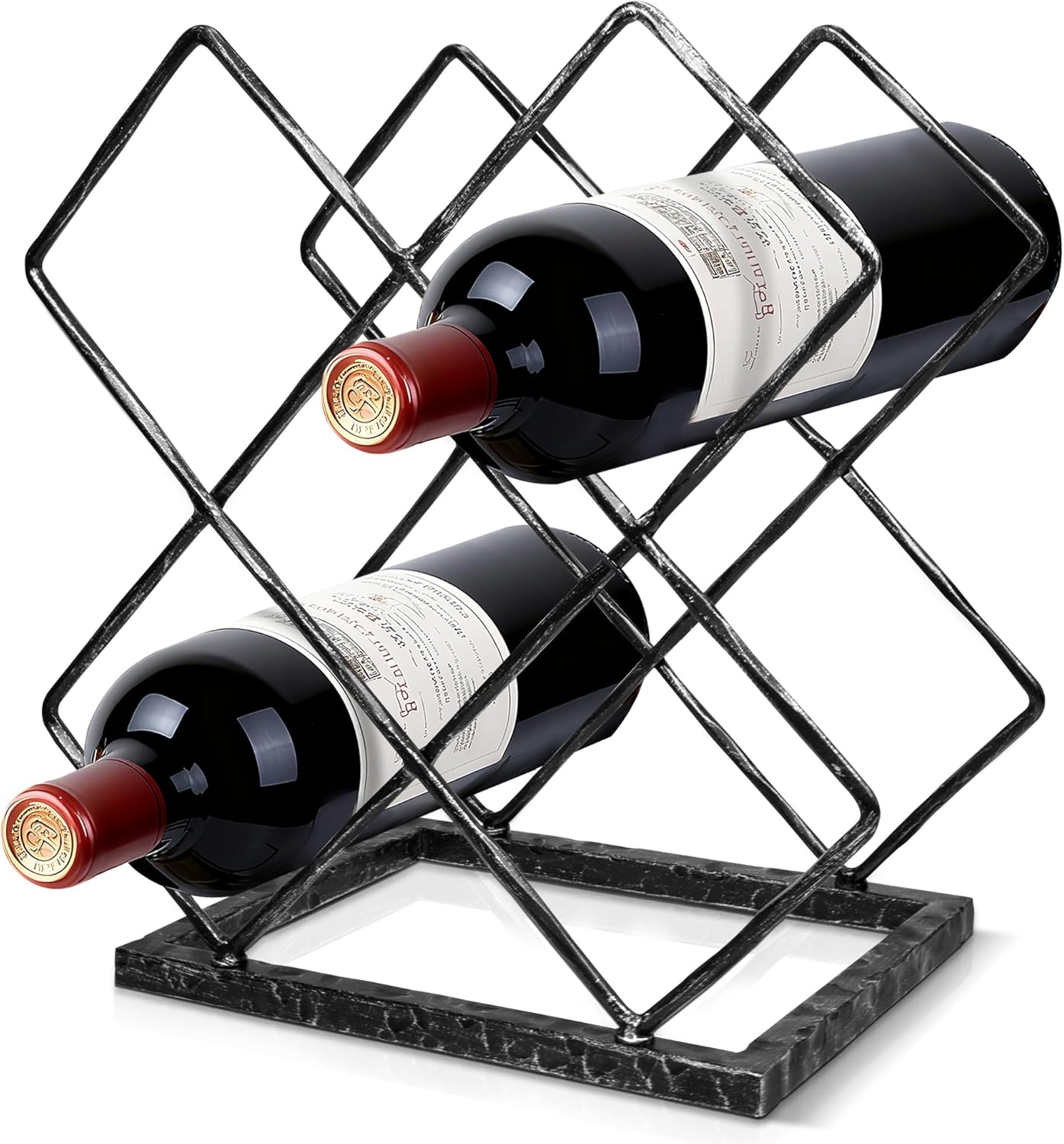 BEGINS Wine Rack Countertop, Hand Forged Wine Holder, Metal Solid Wine Storage Rack with Hammered Texture Frame,Tabletop Wine Storage Stand for Cabinet, Pantry, Bar