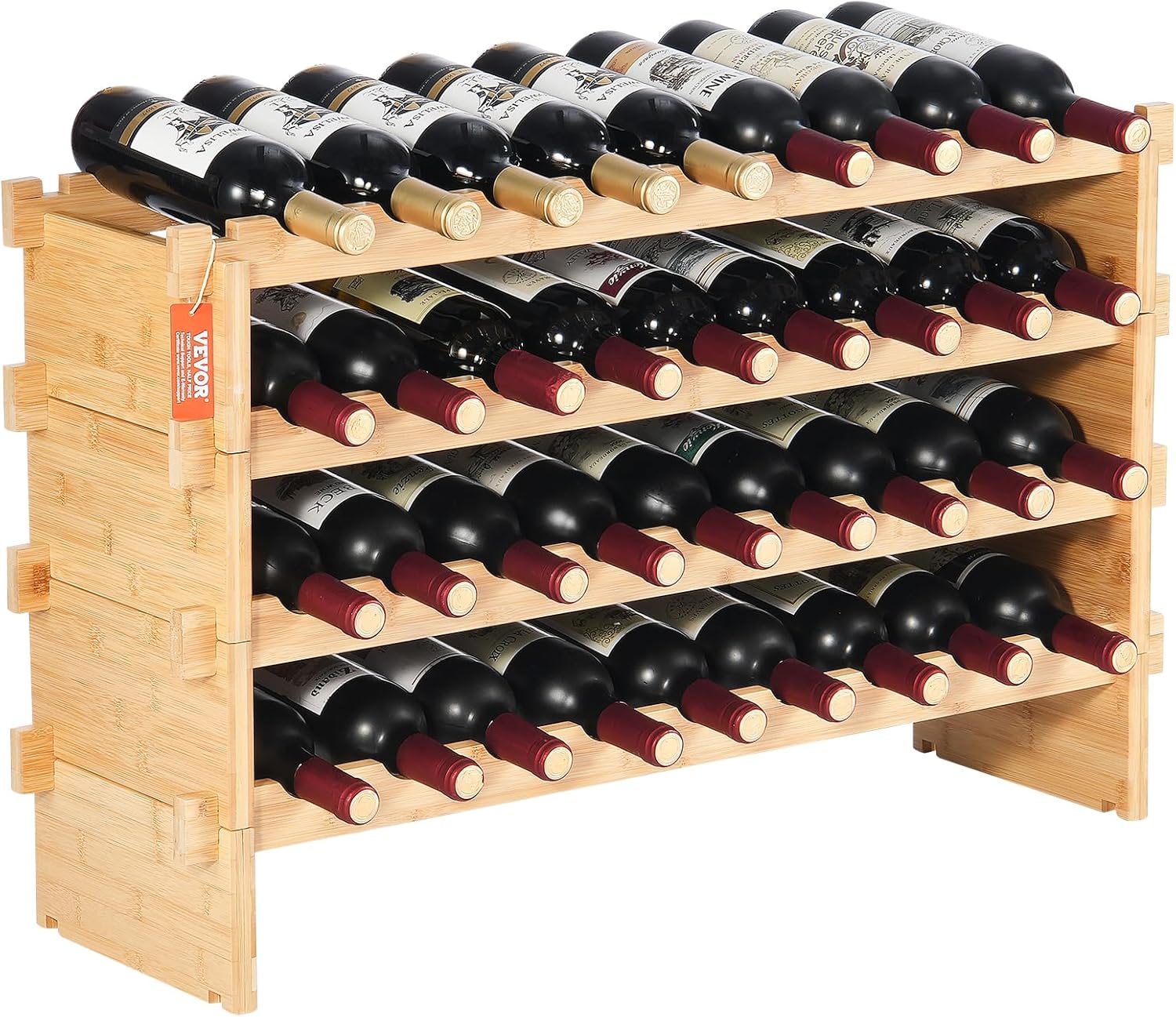 VEVOR 8-Tier 72 Bottles Stackable Modular Wine Rack, Freestanding Wines Holder Display Shelf, Solid Bamboo Wood Storage Racks, Wobble-Free Shelves for Kitchens, Dining Rooms, Cellars, Natural Color