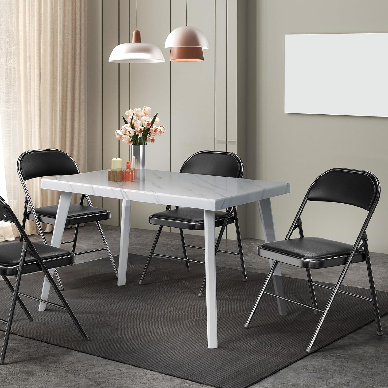 VINGLI 10 Pack Folding Chairs with Padded Seats, Metal Frame with Pu Leather Seat & Back, Capacity 350 lbs, Black