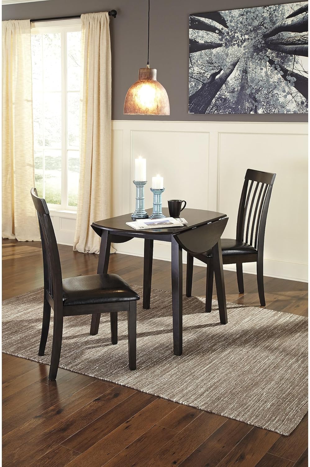 Signature Design by Ashley Hammis Round Dining Room Drop Leaf Table, Seats up to 4, Hinged Drop Leaves, Wood, 36.38" W x 36.38" D x 29.88" H, Dark Brown