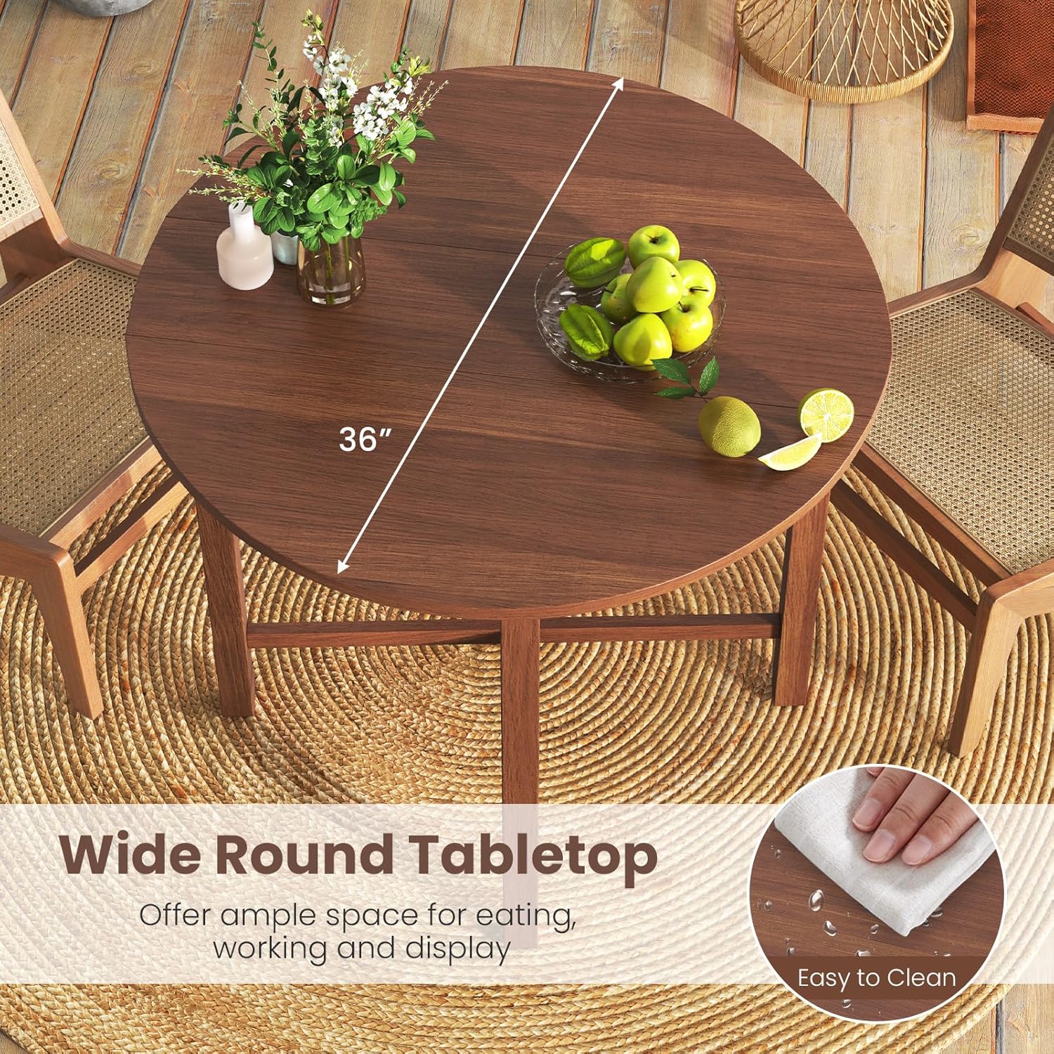 GOFLAME Round Drop Leaf Dining Table for 2-4 People, 36” Folding Kitchen Table with Solid Wood Legs, Farmhouse Extendable Table for Dining Room, Living Room, Restaurant (Round, Walnut)