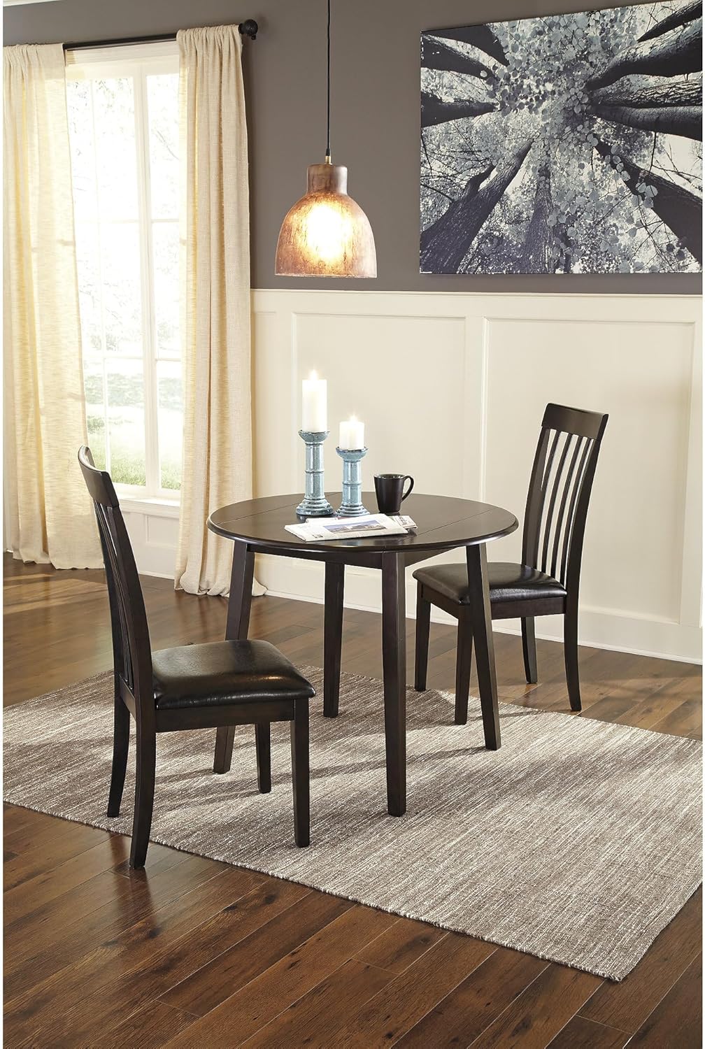 Signature Design by Ashley Hammis Round Dining Room Drop Leaf Table, Seats up to 4, Hinged Drop Leaves, Wood, 36.38" W x 36.38" D x 29.88" H, Dark Brown